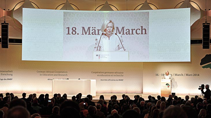 Federal Minister, Johanna Wanka  giving a speech during the Africa Days of the BMBF - © BMBF, Jessica Wahl / Wahluniversum 